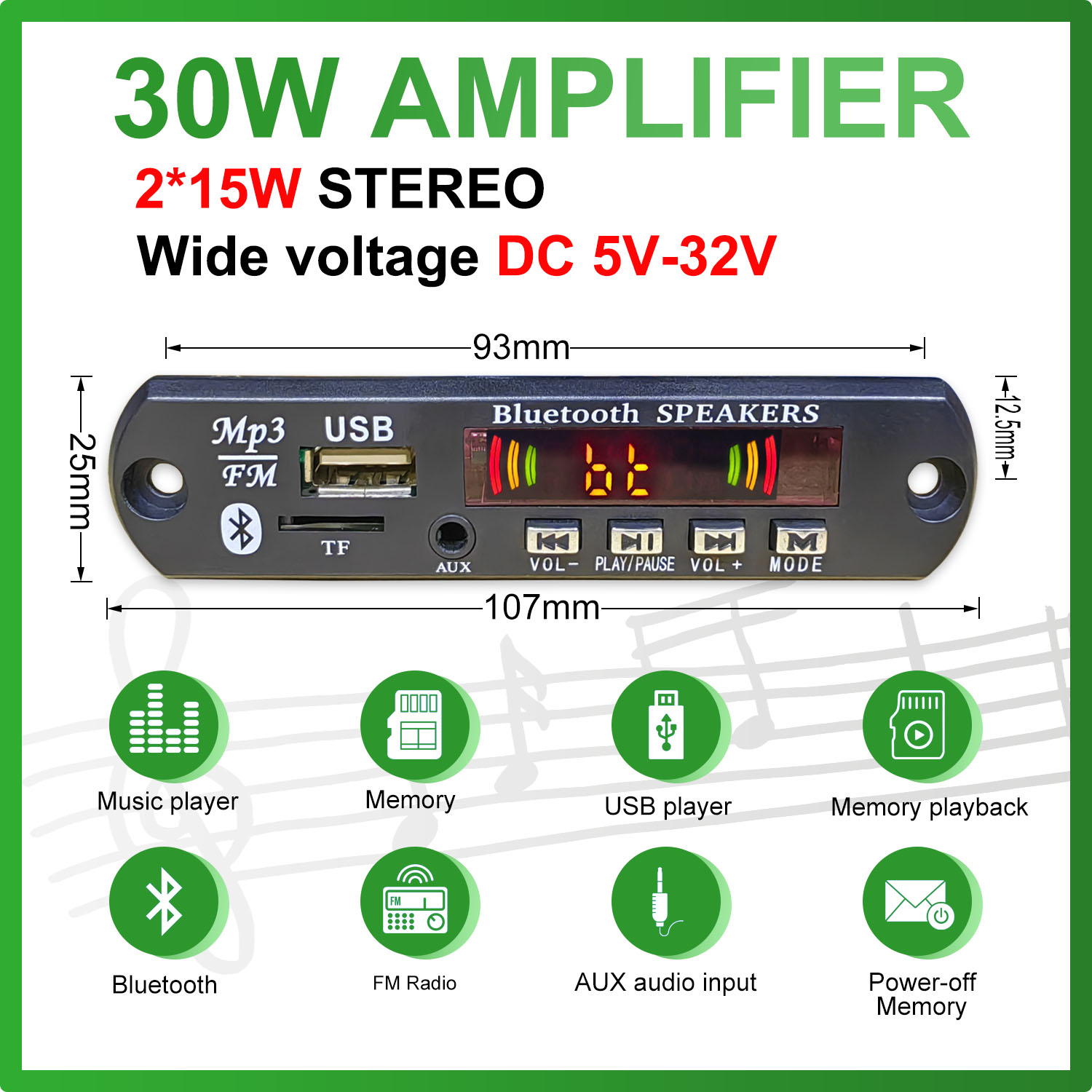DC 5V-32V 30W Bluetooth5.0 Amp - Surround Sound Decoder incelemesi ve fiyatı